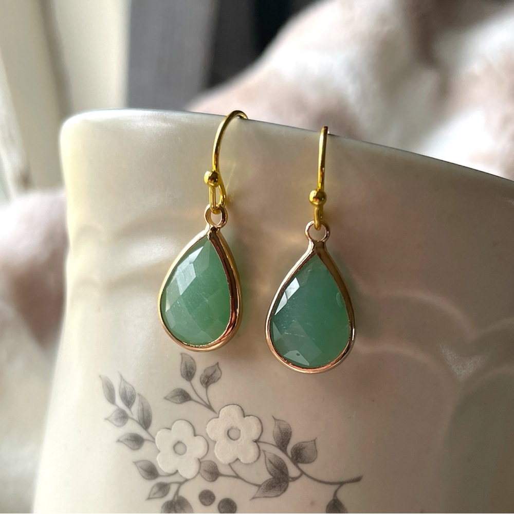 Gold-tone Turquoise Gemstone Dangle Earrings